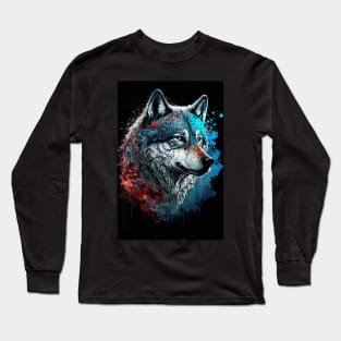 Mean Wolf portrait with teal and red glow Long Sleeve T-Shirt